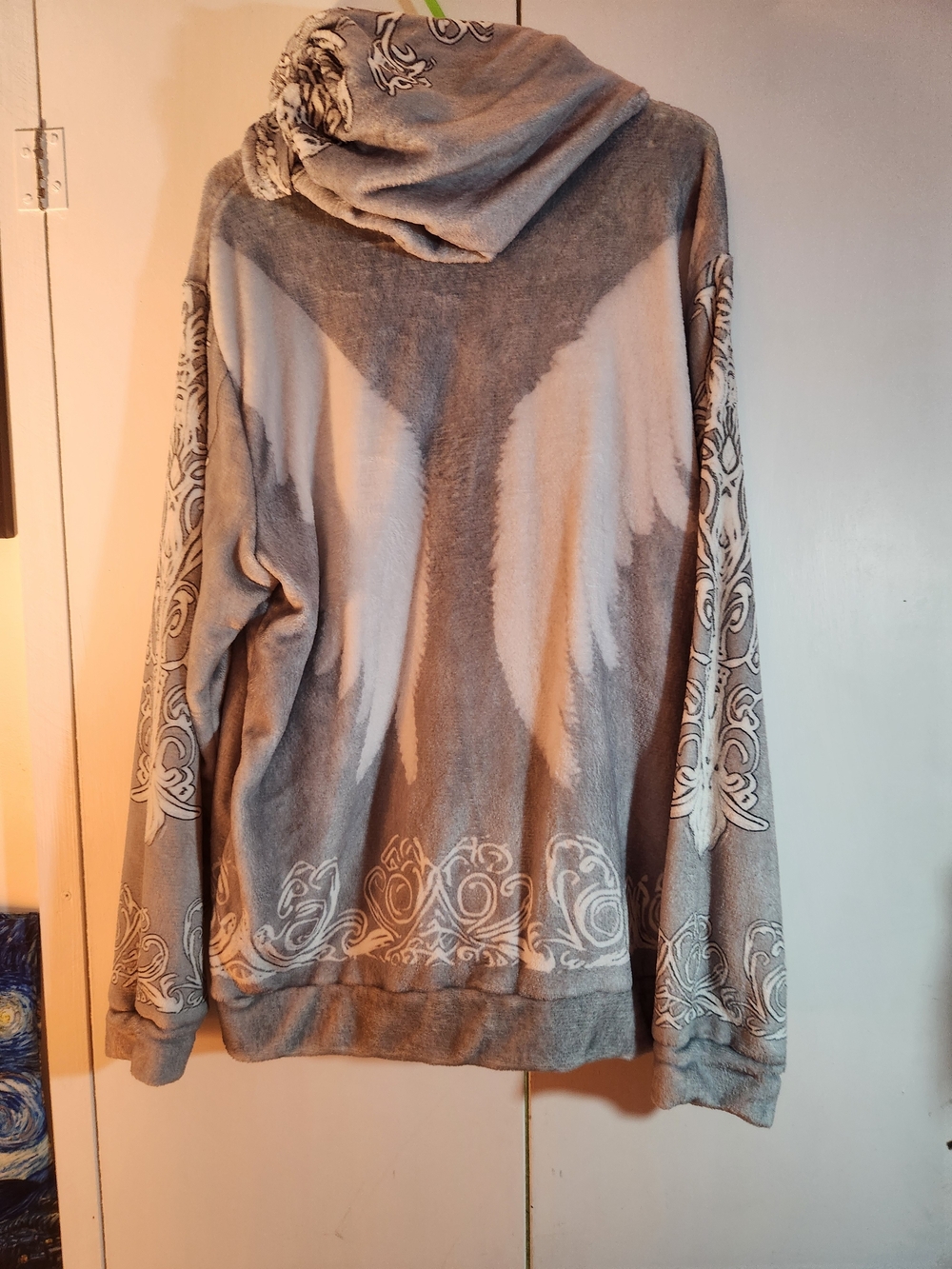 Gray Women's Hoodie Sweater with Decorative Print